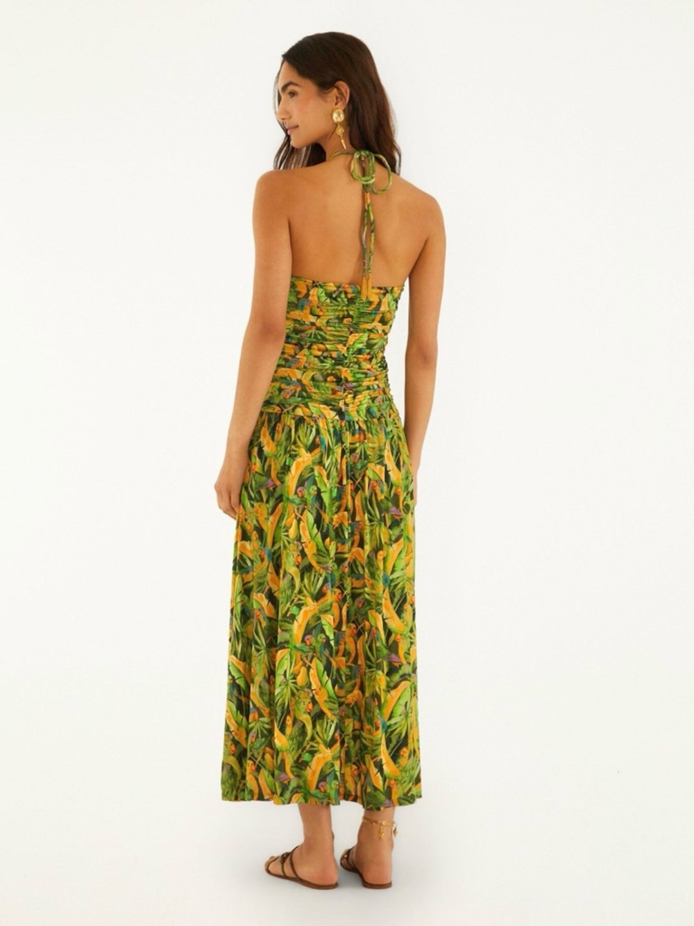 FARM Rio Strapless Tropical Midi Dress in Green and Yellow Print - Picture 7 of 16